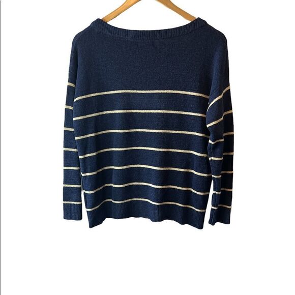NWT THEKORNER Navy & Tan Stripe TightKnit Sweater - Picture 3 of 7
